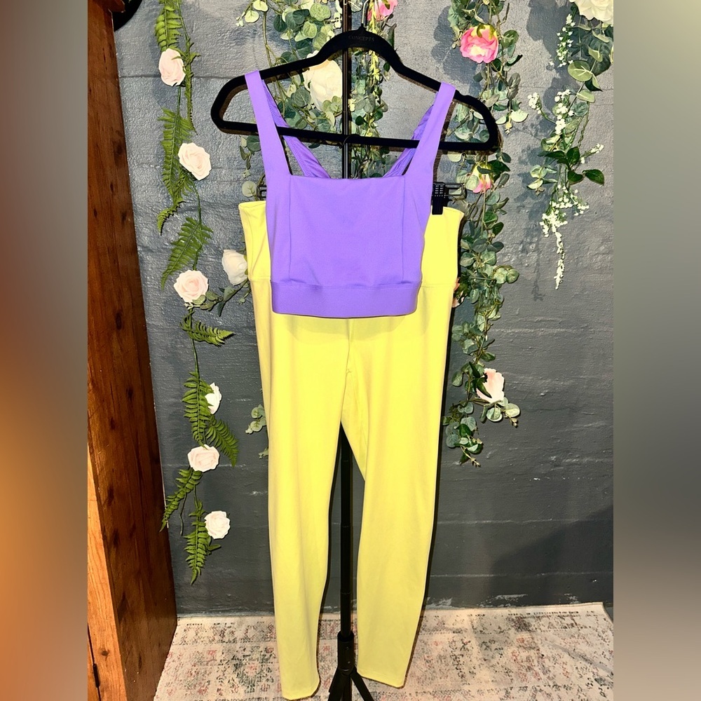 All In Motion Neon Green|yellow Leggings Purple Sports Bra Set